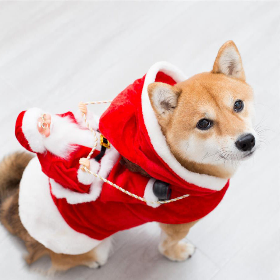 Dog Christmas Clothes Santa Claus Riding Deer